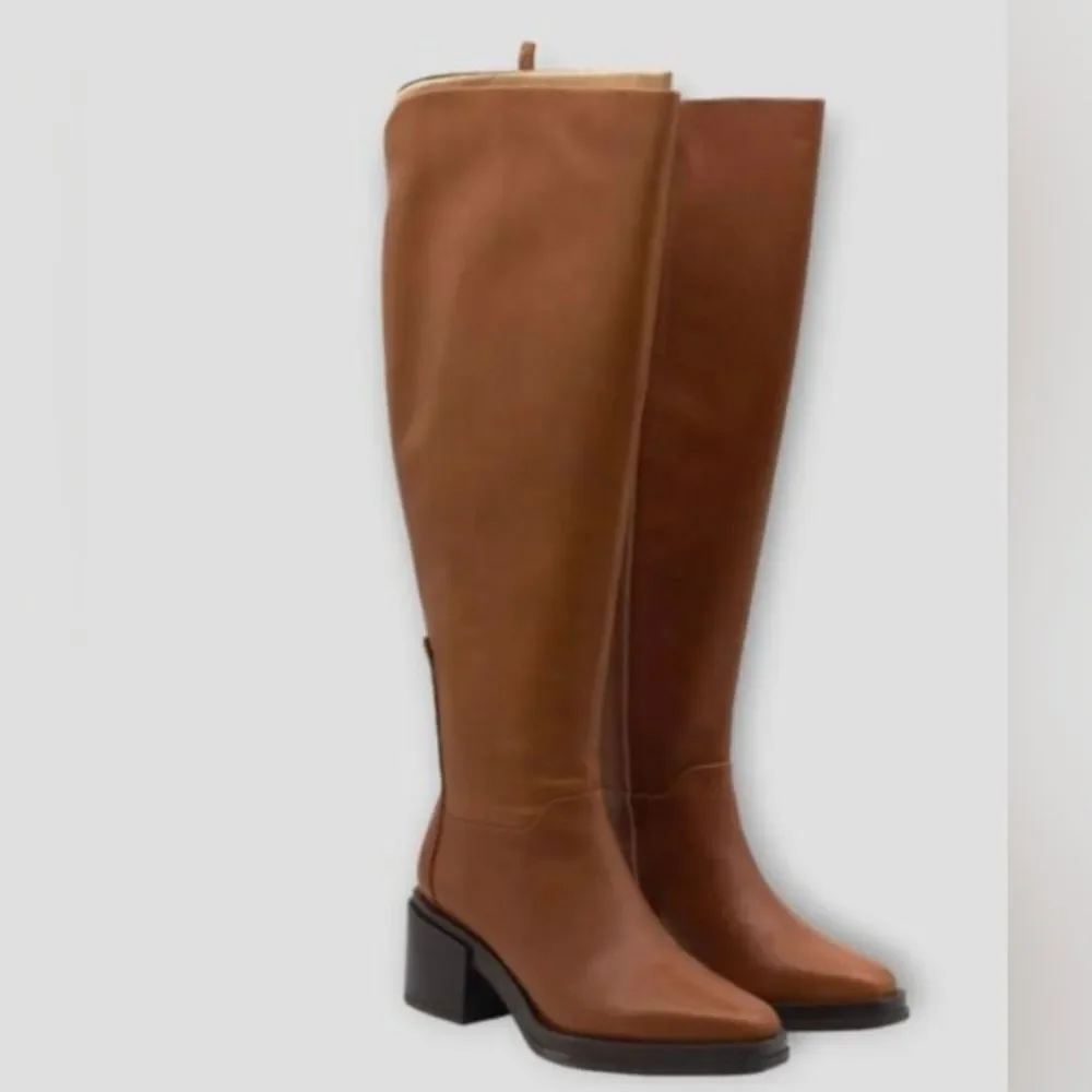 NEW Franco Sarto Womens L-Dorica Wide Calf leather High Tall Boot Cognac 6.5 WC
